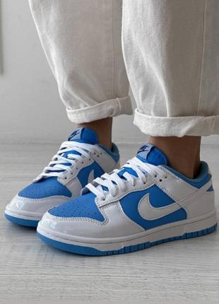 Кроссовки auch nike sb dunk blue white (лакированная кожа)