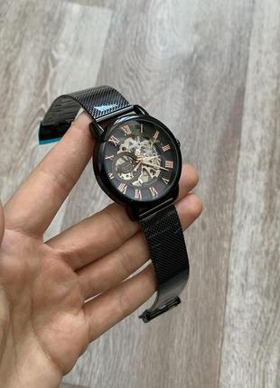 Механические женские наручные часы forsining черный с черным6 фото