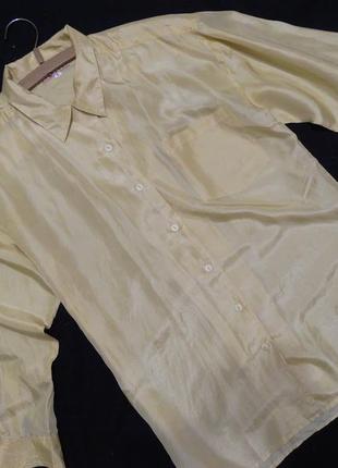 Жёлтая рубашка - туника - халат из натурального шёлка пог 543 фото