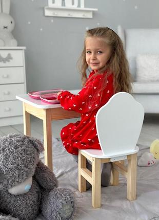Столик дитячий прямокутний із шухлядою і стільчик білий (5510/4510)3 фото