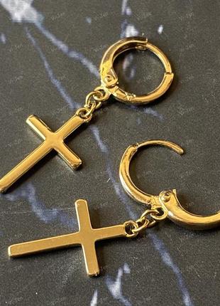 Жіночі позолочені сережки-конго (кільця) xuping 18к хрестики