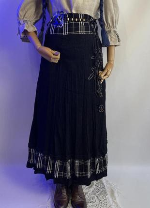 Винтажная длинная вельветовая юбка юбка макси в клетку в стиле бохо готика готическая3 фото