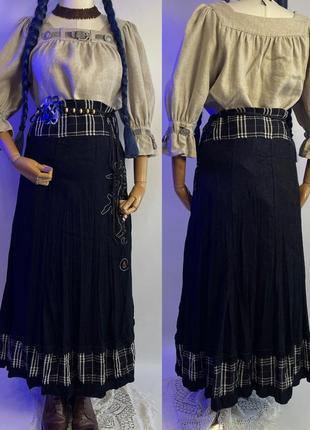 Винтажная длинная вельветовая юбка юбка макси в клетку в стиле бохо готика готическая1 фото