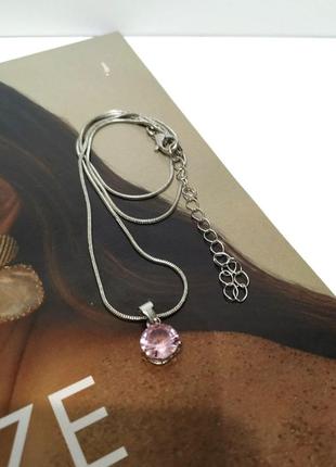 Цепочка на шею с подвеской цепочка под серебро колье минимализм кулон подвеска с розовым камешком2 фото