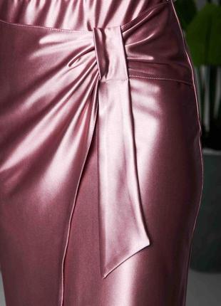 Нарядная, торжественная атласная женская пудровая, розовая юбка-миди с бантом 44, 46, 482 фото