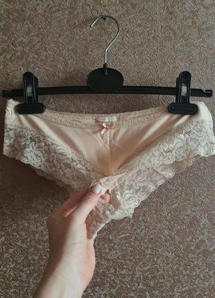 Нюдовые хлопковые кружевные брифы h&m