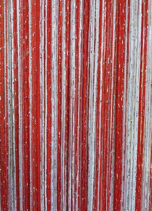 Шторы нити кисея дождь с люрексом радужные № 1-17 белый/красный 3 м на 2.8 м8 фото