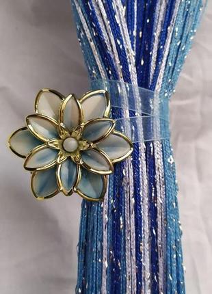 Магніт підхоплення блакитний квітка для штор, фіранок, штор ниток на напівпрозорої стрічці пластиковий