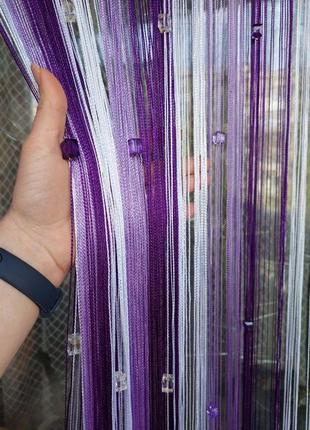 Штори нитки кісея зі стеклярусом без люрексу райдужні № 1-12-205 білий/бузковий, фіолетовий 3 м на 2.8 м3 фото