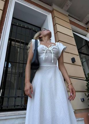 Женское белое летнее муслиновое платье 42-46 100% хлопок длинное с коротким рукавом со шнуровкой на спине4 фото