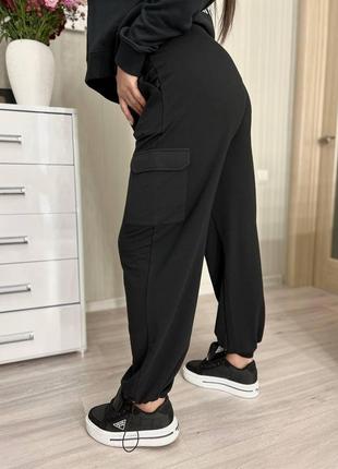 Женские трикотажные брюки карго большого размера батал 50-60 двунитка с затяжками снизу не утепленные2 фото