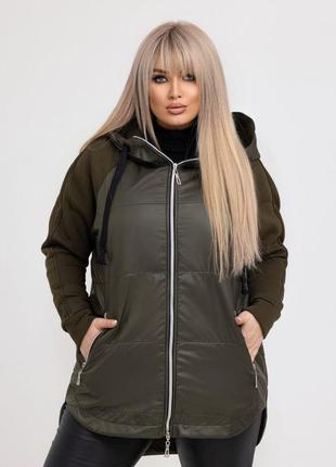 Жіноча демісезонна легка куртка великого розміру батал 46-66 плащівка і тринитка, рукава утеплені флісом