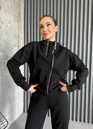 Женский весенний спортивный костюм однотонный 42-56 турецкая петля 95% хлопок кофта на молнии и джогеры4 фото