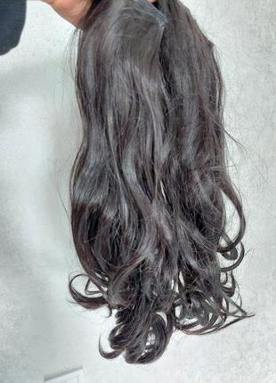 Волосы тресс на ленте 5 заколок, волосы для нарощення коричневая карамель, коричневый шоколад