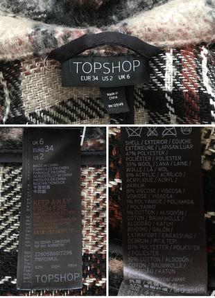 Прямое пальто миди клетка 35% шерсть topshop eu34 р.8 фото