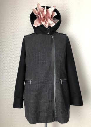 Оригинальное комбинированное пальто - косуха с капюшоном от michael kors, размер 18, укр 52-54-56