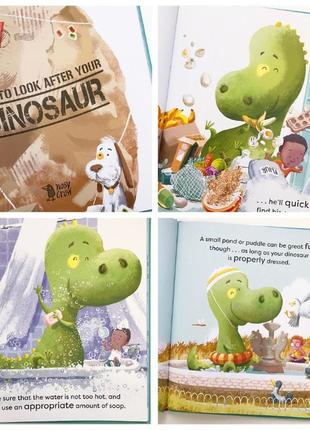 Детская книга "как ухаживать за своим динозавром" на английском языке5 фото