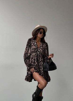 Изысканное леопардовое платье с воланами 42-46
