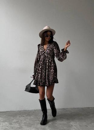 Изысканное леопардовое платье с воланами 42-46
