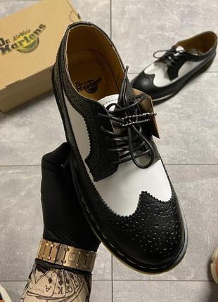 Туфли мужские dr. martens 1461 low черные / белые (доктор мартинс, мартенс, туфлі)3 фото