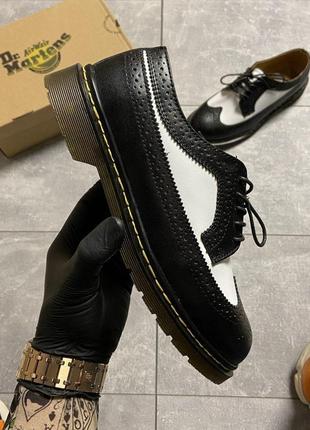 Туфли мужские dr. martens 1461 low черные / белые (доктор мартинс, мартенс, туфлі)