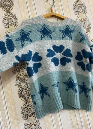 Полушерстной свитер, серо-бирюзовый свитер3 фото