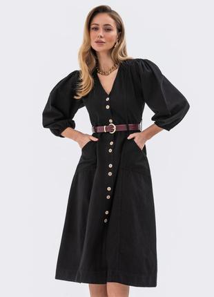 901115 черная миди платье джинсовое