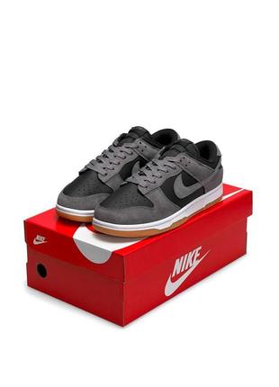 Мужские кожаные кроссовки nike sb dunk low dark grey серые спортивные кеды найк сб данк лов8 фото