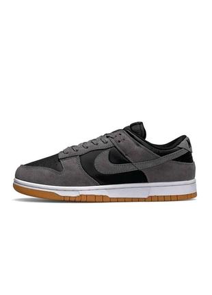 Мужские кожаные кроссовки nike sb dunk low dark grey серые спортивные кеды найк сб данк лов