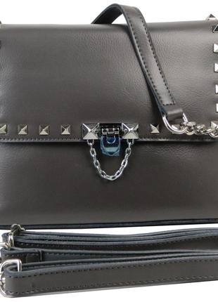 Небольшая женская кожаная сумка-кроссбоди с ремнем на плечо serena серая3 фото