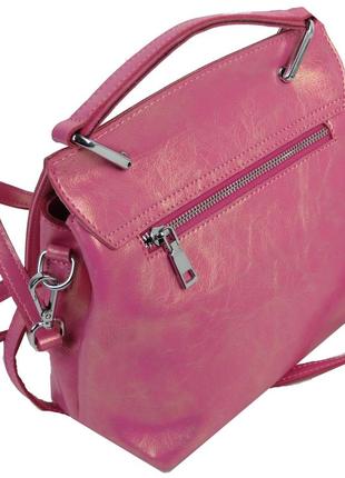 Женская сумка-кроссбоди с ремнем на плечо из натуральной кожи serena розовая с перламутром7 фото