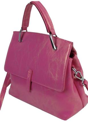 Женская сумка-кроссбоди с ремнем на плечо из натуральной кожи serena розовая с перламутром5 фото