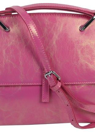 Женская сумка-кроссбоди с ремнем на плечо из натуральной кожи serena розовая с перламутром2 фото
