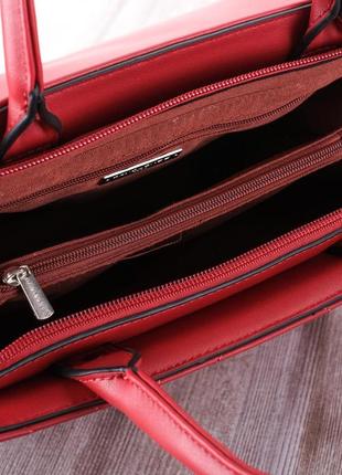 Женская деловая сумка из искусственной кожи с двумя ручками и ремешком david jones темно-красная5 фото