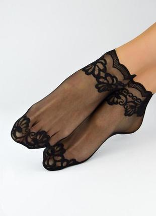 Шкарпетки жіночі тонкі з мереживом   noviti sn-033 чорні