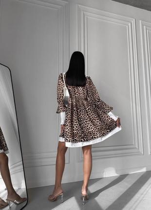 Нежное леопардовое платье трендовое платье мини свободного кроя качественное пышное2 фото