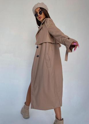 Распродажа! женский кожаный тренч, пальто, плащ + подарок4 фото