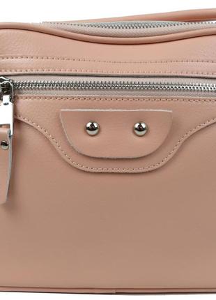 Шкіряна жіноча сумка-кросбоді з короткою ручкою та ремінцем на плече fashion instinct світло-рожева3 фото