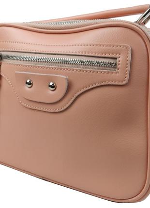 Кожаная женская сумка-кроссбоди с короткой ручкой и ремешком на плечо fashion instinct свето-розовая2 фото
