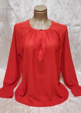 Красная алая блузка длинный рукав свободный силуэт м 46-48