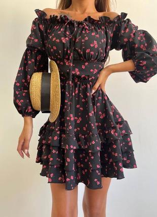 Ніжна сукня міні з воланами❤️ коротке плаття софт з квітковим принтом