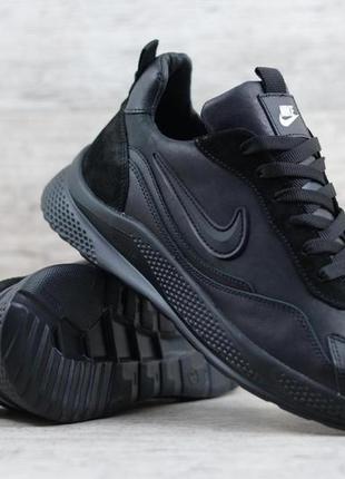 Чоловічі шкіряні кросівки чорні nike кросівки чоловічі з натуральної шкіри найк