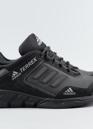 Мужские кожаные кроссовки черные adidas terrex кроссовки мужские адидас из натуральной кожи1 фото