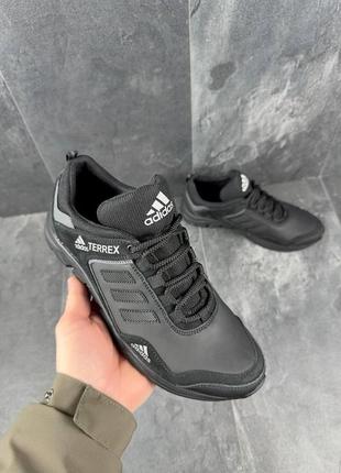 Мужские кожаные кроссовки черные adidas terrex кроссовки мужские адидас из натуральной кожи8 фото
