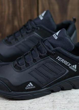 Мужские кожаные кроссовки черные adidas terrex кроссовки мужские адидас из натуральной кожи5 фото