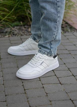 Мужские кожаные кеды белые adidas кроссовки мужские из натуральной кожи адидас6 фото