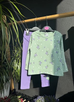Хлопковый цветочный комплект набор костюм лосины и кофта фиолетовый3 фото