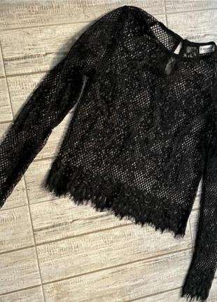 Чёрная фирменная кружевная блузка сетка м 464 фото
