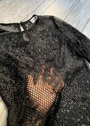 Чёрная фирменная кружевная блузка сетка м 463 фото