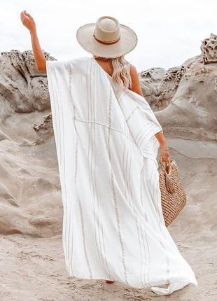 Женская летняя пляжная туника накидка, халат кимоно на купальник kimono белого цвета4 фото